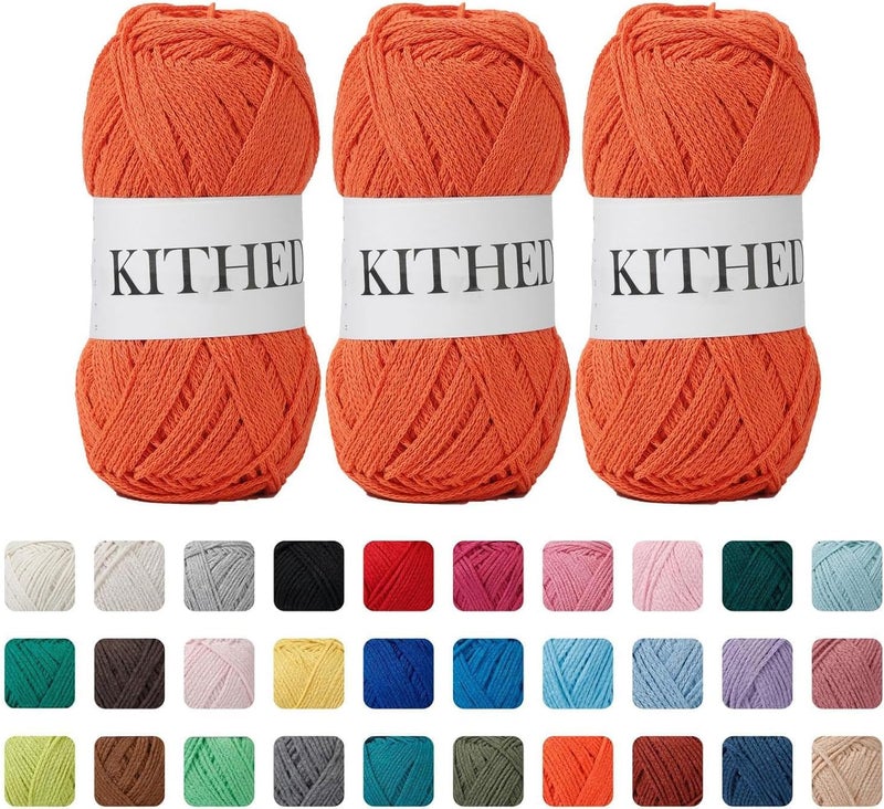 KITHED Cotton Yarn，10.5oz，526yard，3 Pack ，Soft Yarn for Crocheting and Knitting (39 Orange) - Image 1